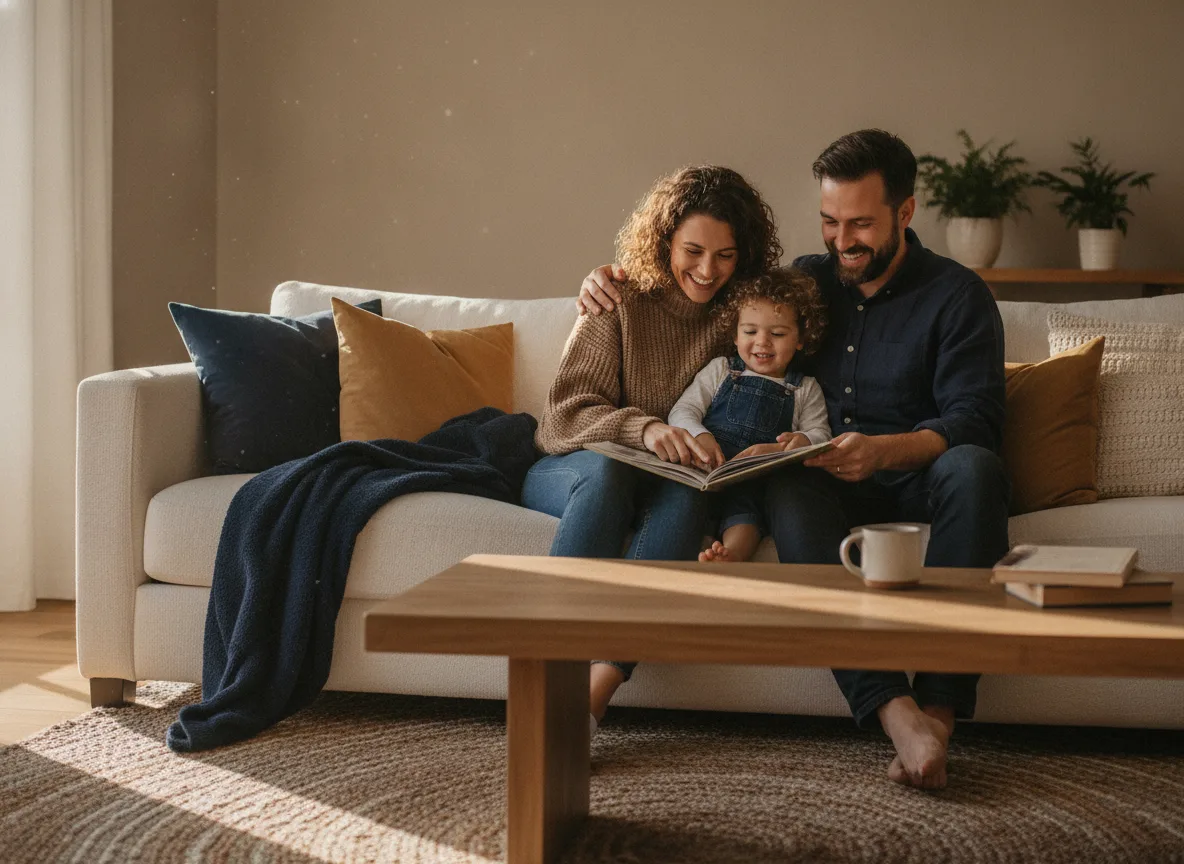 A family reading together at home