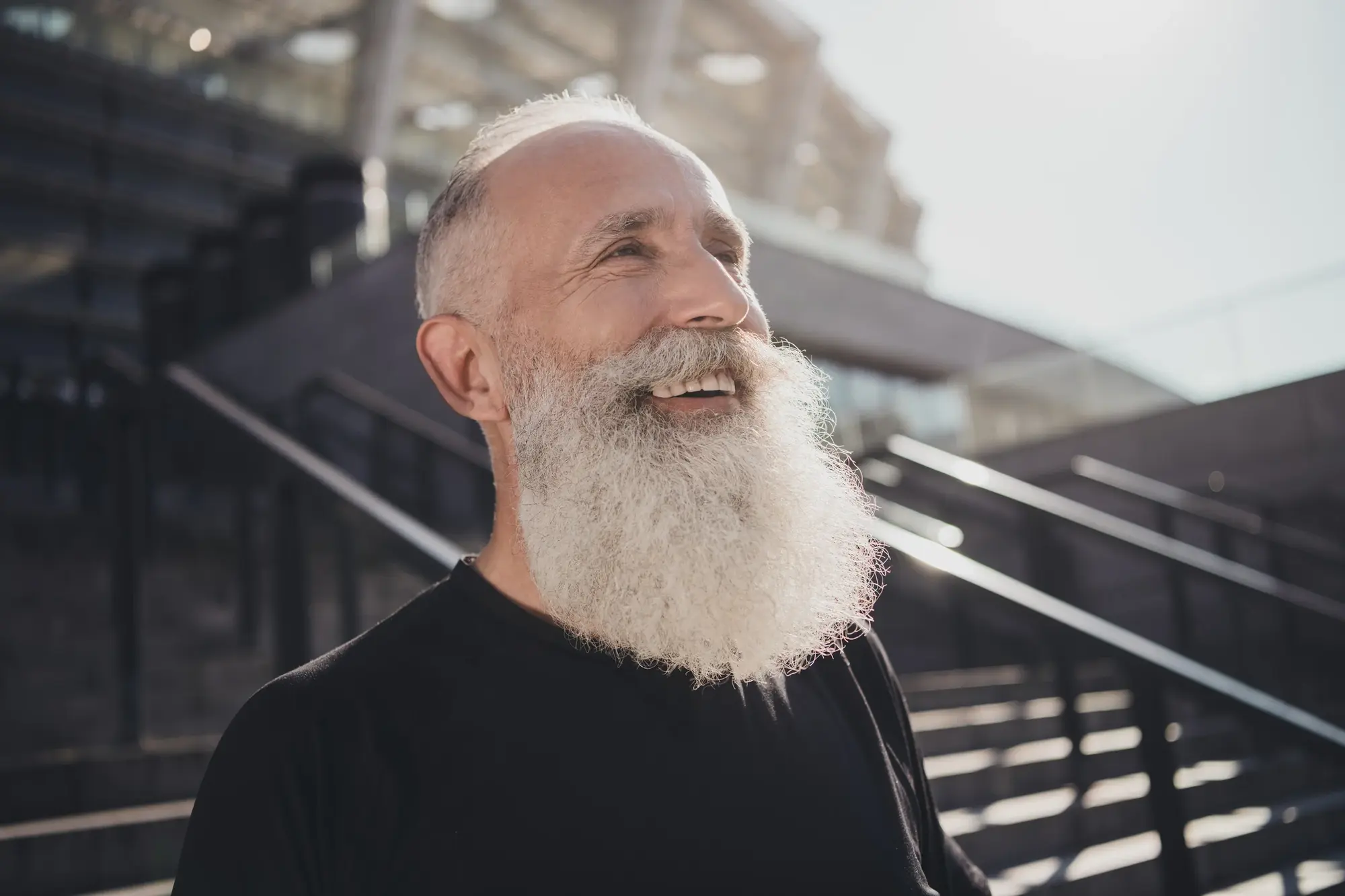 Patient smiling for denture care
