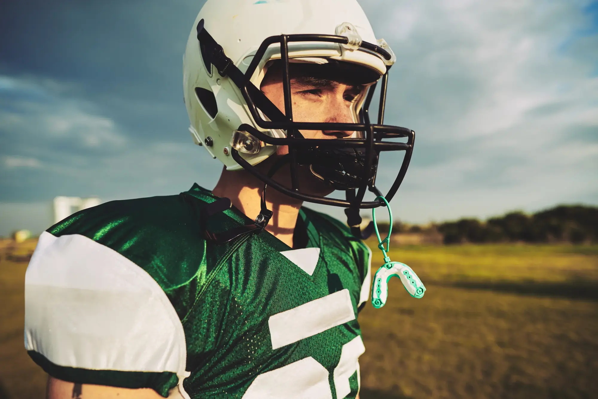 Athlete wearing a sports mouthguard